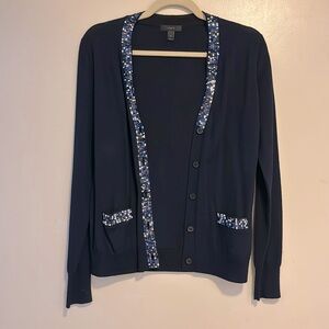 100% Marino Wool navy cardigan with sequins
